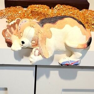 VINTAGE BASEBALL GLOVE BEAGLE Hugger‎ Shelf Sitter Music Box